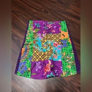Cosmic sun patchwork upcycled hand sewn mini skirt